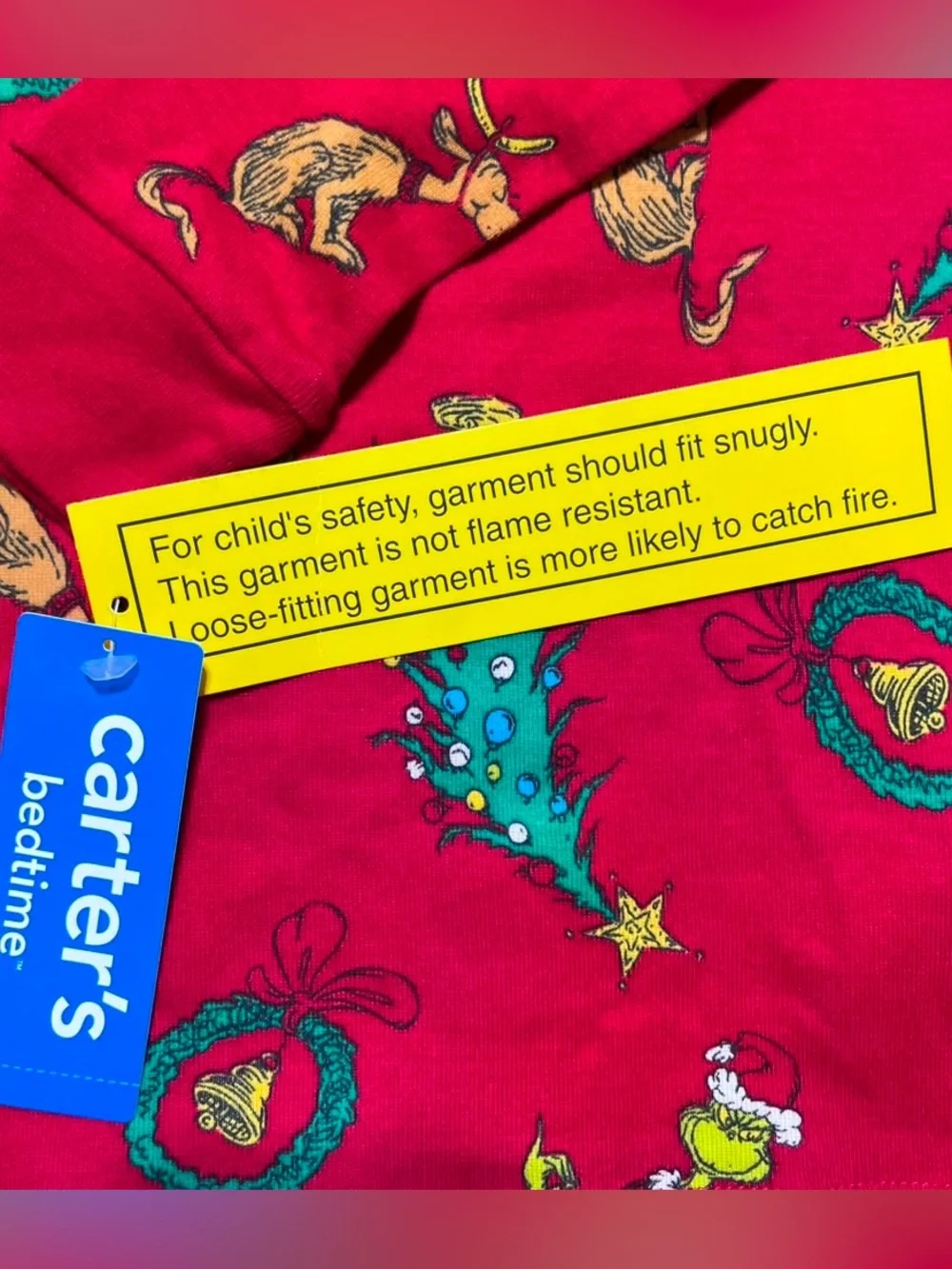 Caters Boys The Grinch Dr Seuss Printed Christmas Pajama Top Size 6 Red